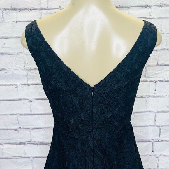 J. Crew Black Sleeveless Surplice Floral Leavers Lace Sara Mini Dress Size 4 - Picture 4 of 9